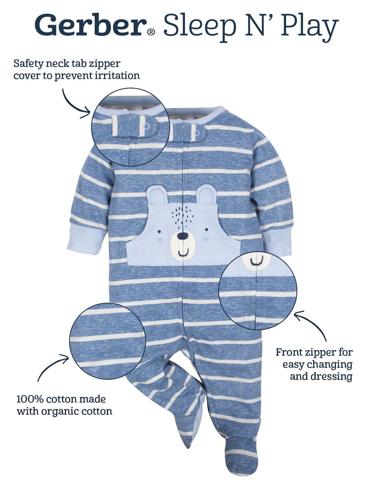 Gerber Baby Boy Sleep 'n Play Footed Pajamas, 4-Pack