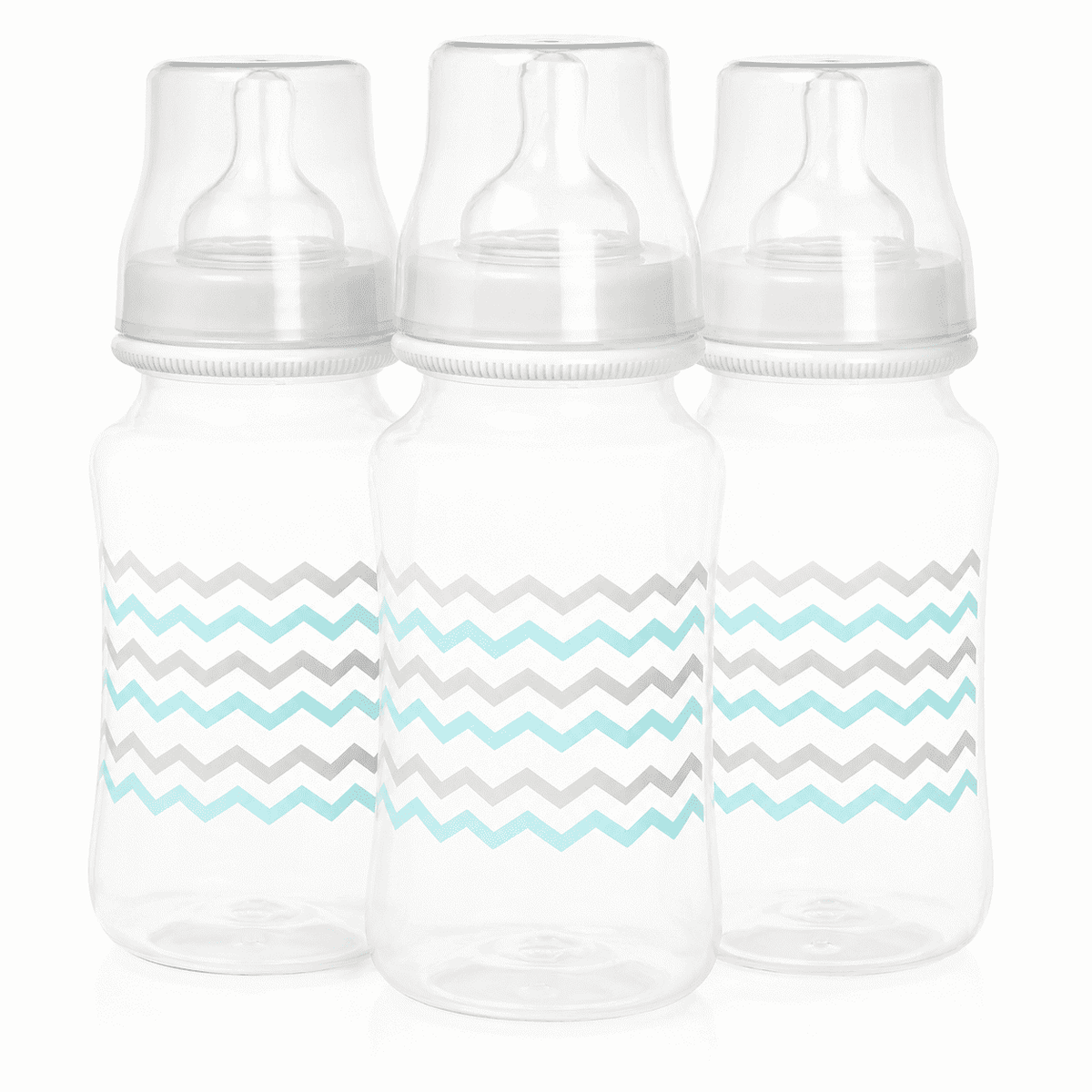Cribmates Wide Neck Baby Bottles, Elephant Zigzag Teal/Grey, 3 Pack