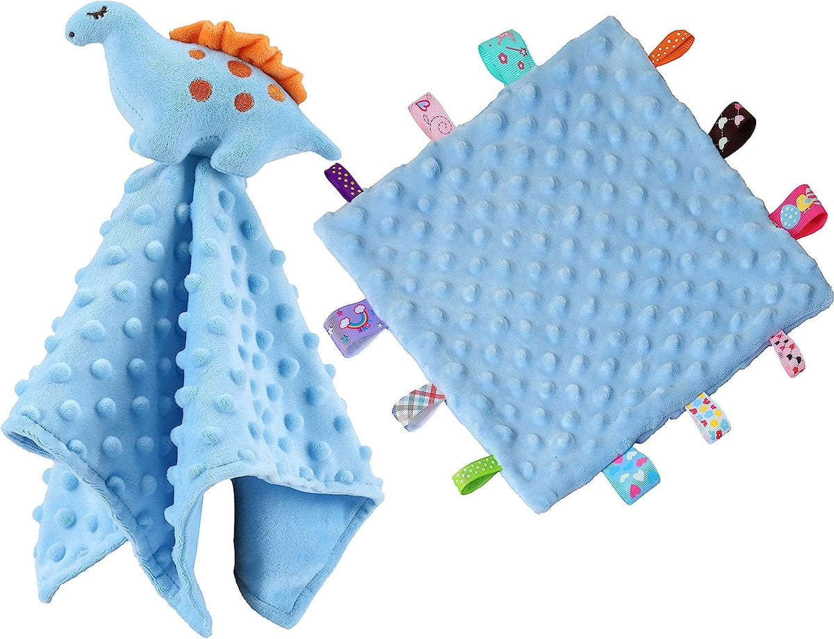 CREVENT Cozy Plush Baby Security Blankets Gift Set,Blue Dinosaur,2 Pack