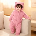 Baby Furry Jumpsuit Boys Girls Cute Bear Onesie Zipper Long Sleeve One-Piece Romper Hoodie Outwear Snowsuit