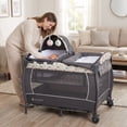 Baby Trend Lil' Snooze Deluxe II Nursery Center Playard with Napper, Changer, Full-Size Bassinet and Travel Bag, Forest Party Grey
