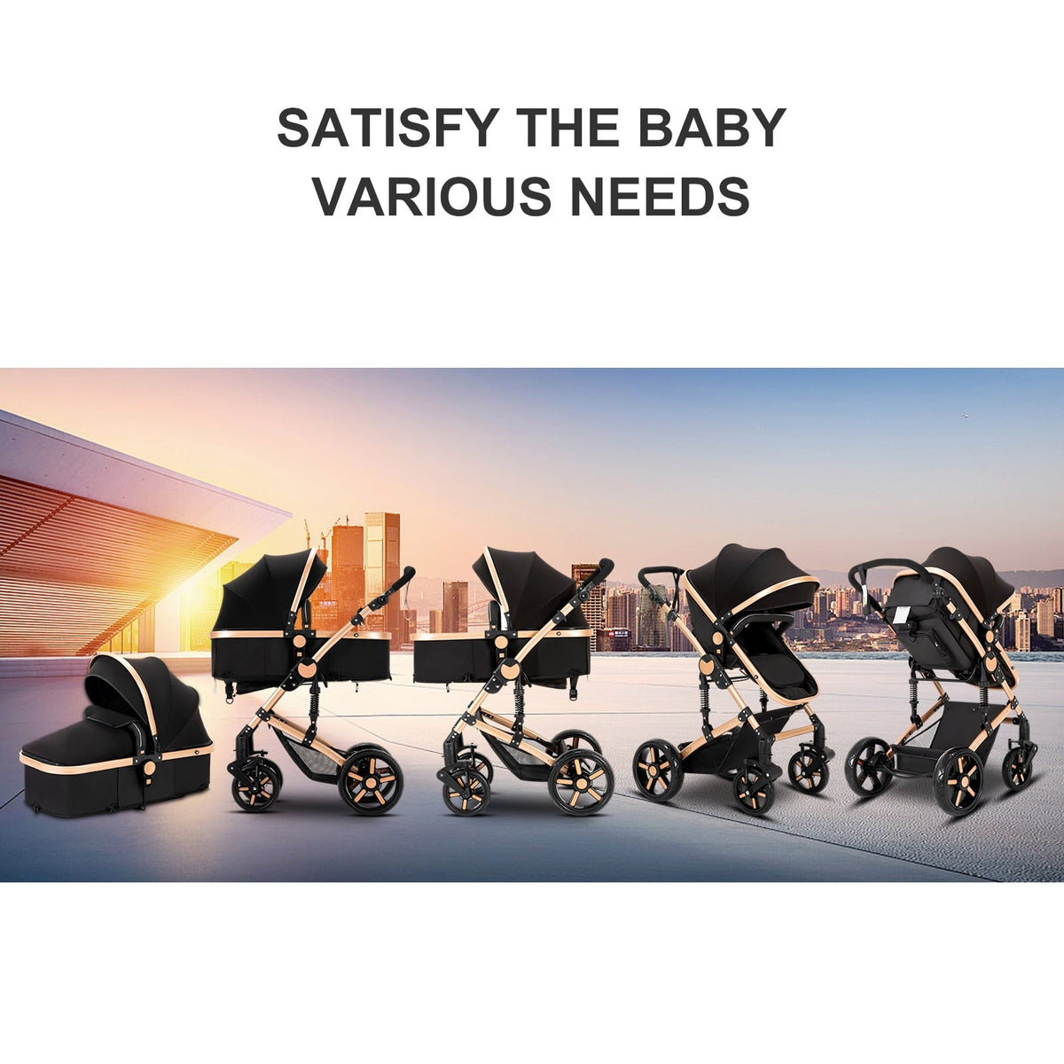 Prokoke Travel Systems Baby Stroller Support One-Touch Folding for Newborns and Toddlers,Reversible Basket & Pram,Lightweight,Unisex(Black)