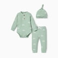 PatPat Newborn Baby Pajamas Boy Girl Clothes Cotton Outdfit Sets Ribbed Long Sleeve Romper and Pants with Cap 0-3 Months