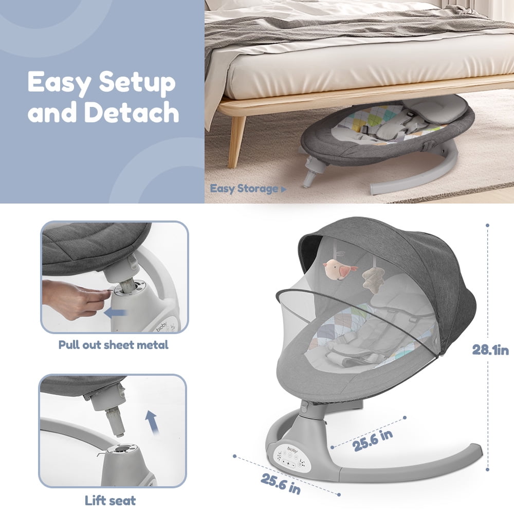 Electric Baby Swing, Caveen Infant Swing Rocker with Remote Control, 5 Sway Speeds, Bluetooth Music, Grey