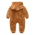 Infant Baby Fleece Jumpsuits Boys Girls Bear Ear Snowsuit Newborn Zip Up Long Sleeve Hooded Romper Warm Coat
