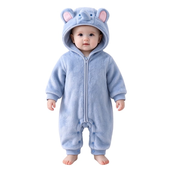 Ruyang Baby Rhino Animal Hooded Romper Infant Soft Fuzzy Fleece One Piece Jumpsuit Full Zip Warm Casual Newborn Outfit