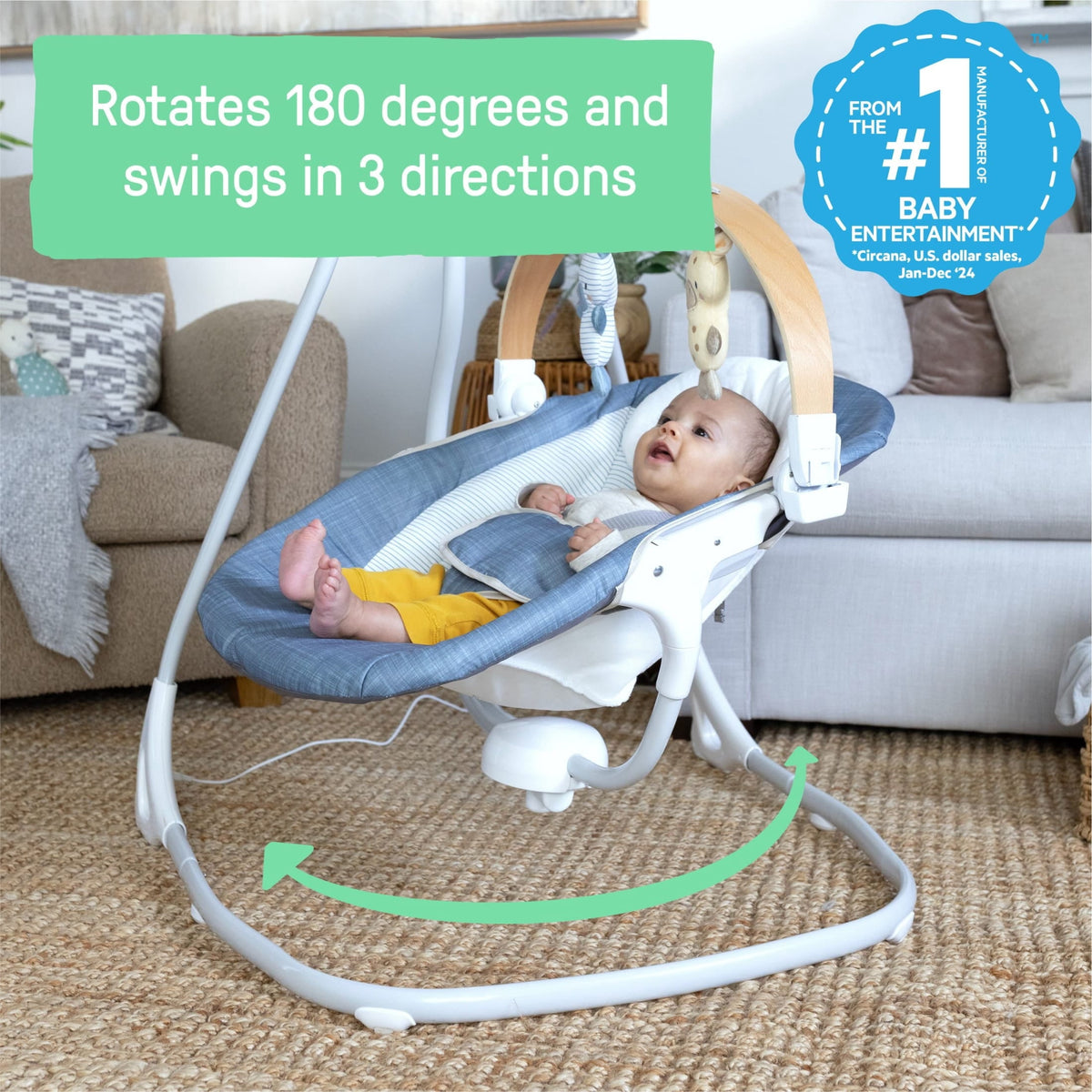 Ingenuity SimpleComfort Compact Soothing Baby Swing for Infants, Blue