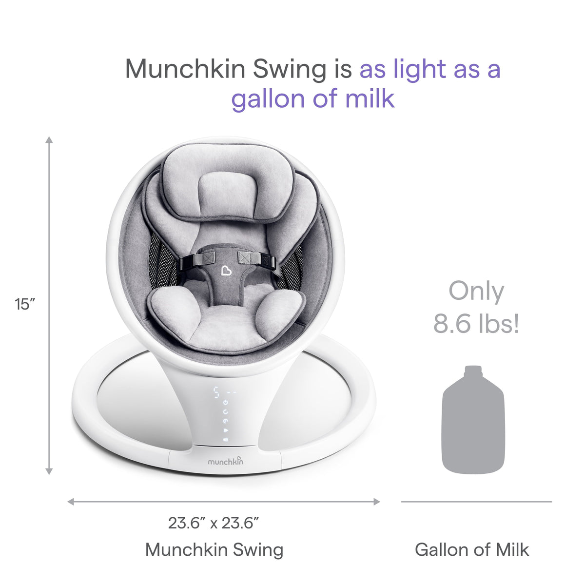 Munchkin® Bluetooth Enabled Infant Baby Swing, 5 Ranges of Motion, White, Unisex