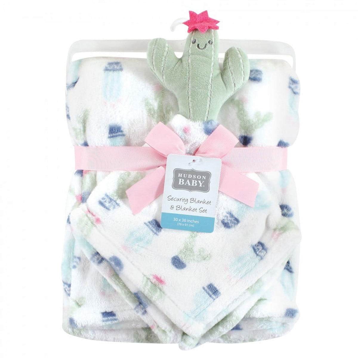 Hudson Baby Infant Girl Plush Blanket with Security Blanket, Cactus, One Size