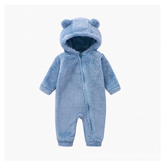 WOYY Girls -Lined Romper Hooded Zipper Jumpsuit Fuzzy Onesies, Sizes 6-9M