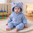 Ruyang Baby Rhino Animal Hooded Romper Infant Soft Fuzzy Fleece One Piece Jumpsuit Full Zip Warm Casual Newborn Outfit