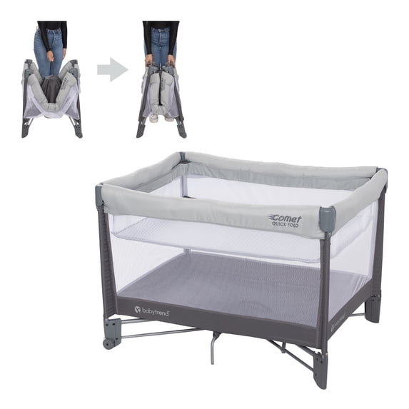 Baby Trend Comet Quick-Fold Playard with Full-Size Hanging Bassinet and Travel Bag, Desert Grey