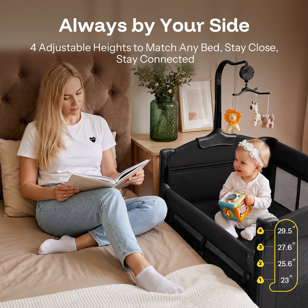 HARPPA 5-in-1 Baby Bassinet with Playard & Changing Table for Infants, Black