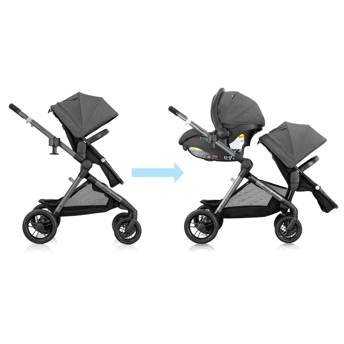 Evenflo Pivot Xpand Modular Travel System with LiteMax Infant Car Seat (Sabino Gray)