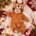 OJSFQUFP Baby Reindeer Toddler Fuzzy Plush Hooded Zipper Jumpsuit Infant Christmas Cosplay Romper
