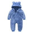 Toddler Baby Fleece Jumpsuits Boys Girls Bear Ear Snowsuit Newborn Zip Up Long Sleeve Hooded Romper Warm Coat