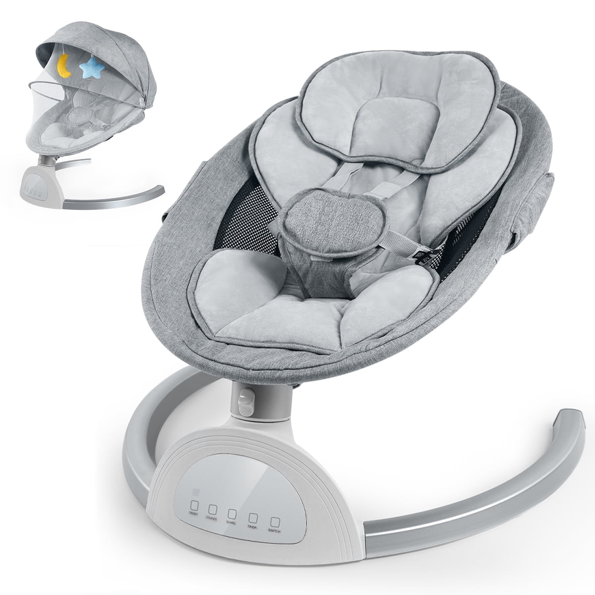 Baby Swing for Infant, HDJ Portable Electric Baby Swing with Music Playing, Touch Screen, Remote Bluetooth Control, Grey