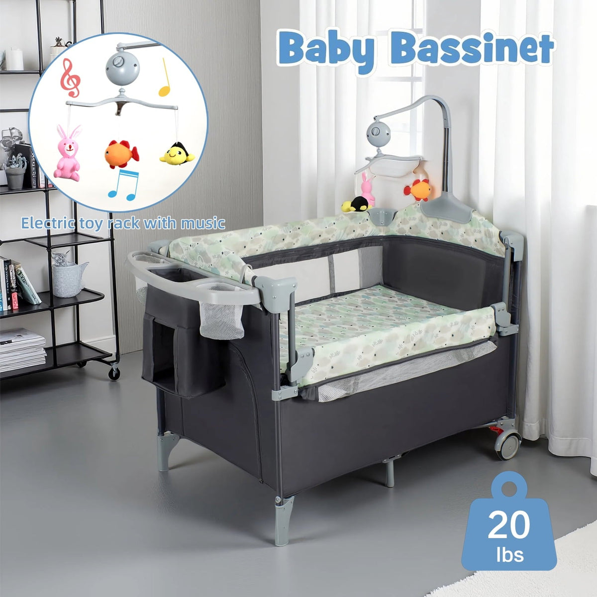 Steanny Pack 'n Play Foldable Playard with Bassinet Bedside Sleeper, Suitable for Unisex Newborns to Toddlers