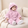 vdgthytj Newborn Boys Girls Fuzzy Jumpsuits Long Sleeve Winter Warm Cute Ears Loungewear Sleepwear Footed Rompers(0-3 Months,Pink)