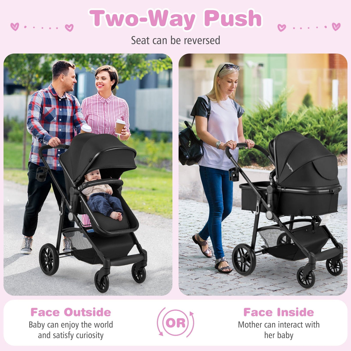 Babyjoy 2 in 1 Foldable Baby Stroller Kids Travel Newborn Infant Buggy Pushchair 22 lbs Black