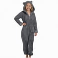 Godom Onesie Kids Girls Fleece Fuzzy Warm Sherpa Bed Jumpsuit Kids Cute Plain Zipper Long Sleeve Soft Hooded Romper Winter,Dark Gray