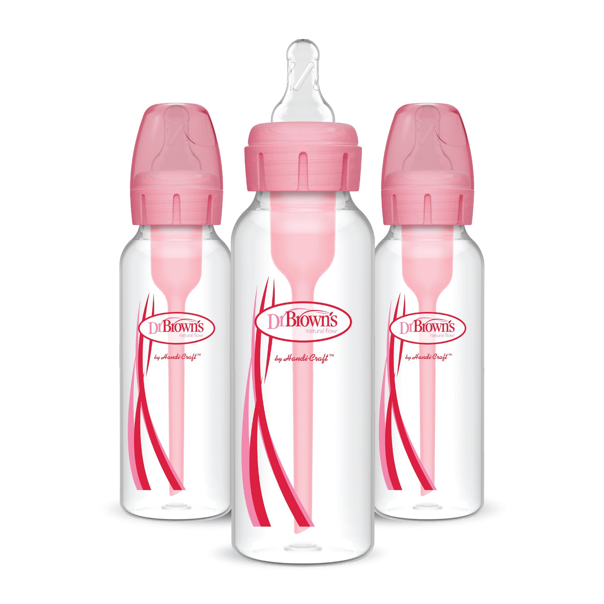 Dr. Brown’s Natural Flow Anti-Colic Options+ Narrow Baby Bottle, Pink, 8oz, Slow Flow, 0m+, 3 Pack