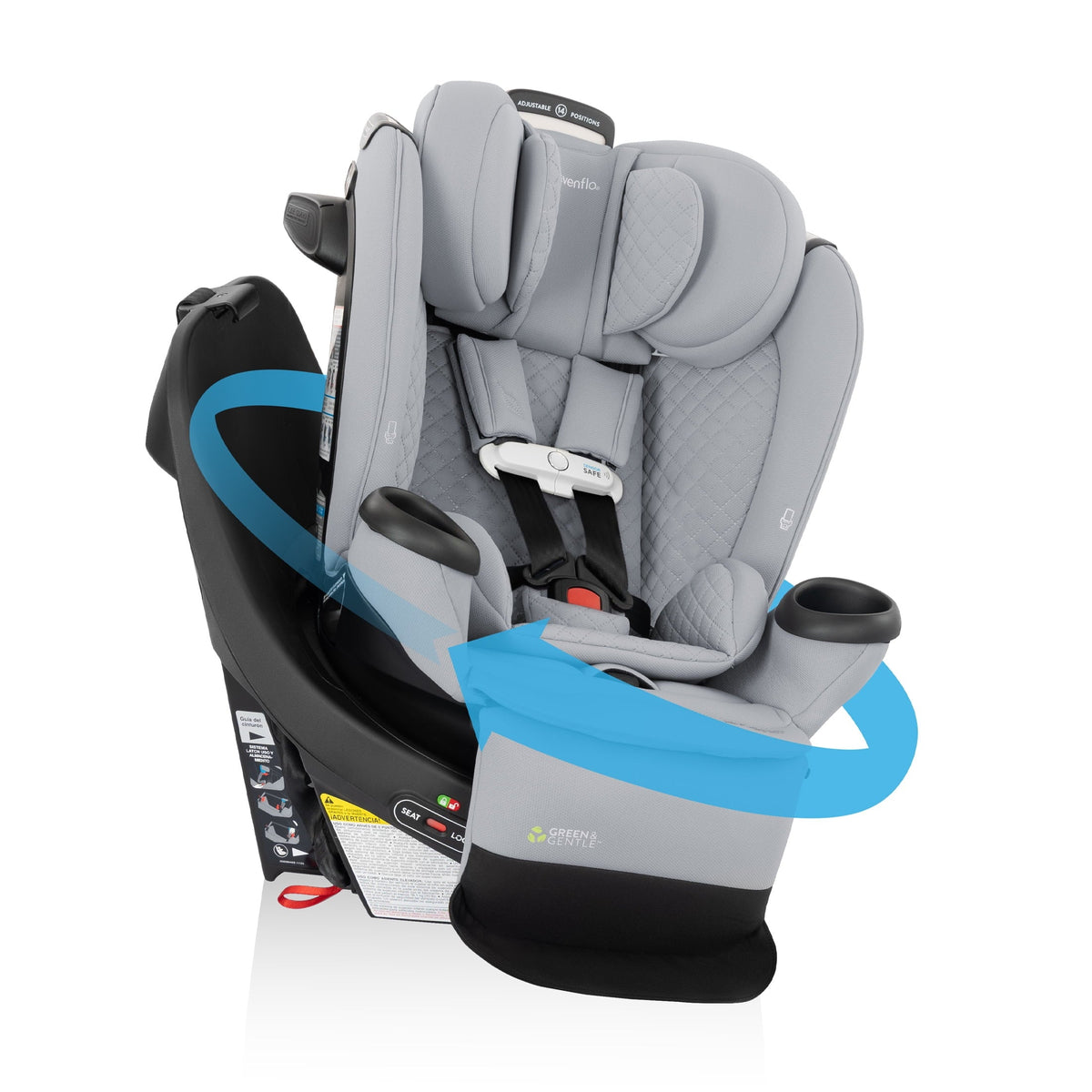Evenflo Revolve360 Extend All-in-One Rotating Car Seat with Green & Gentle Fabric (Quartz)