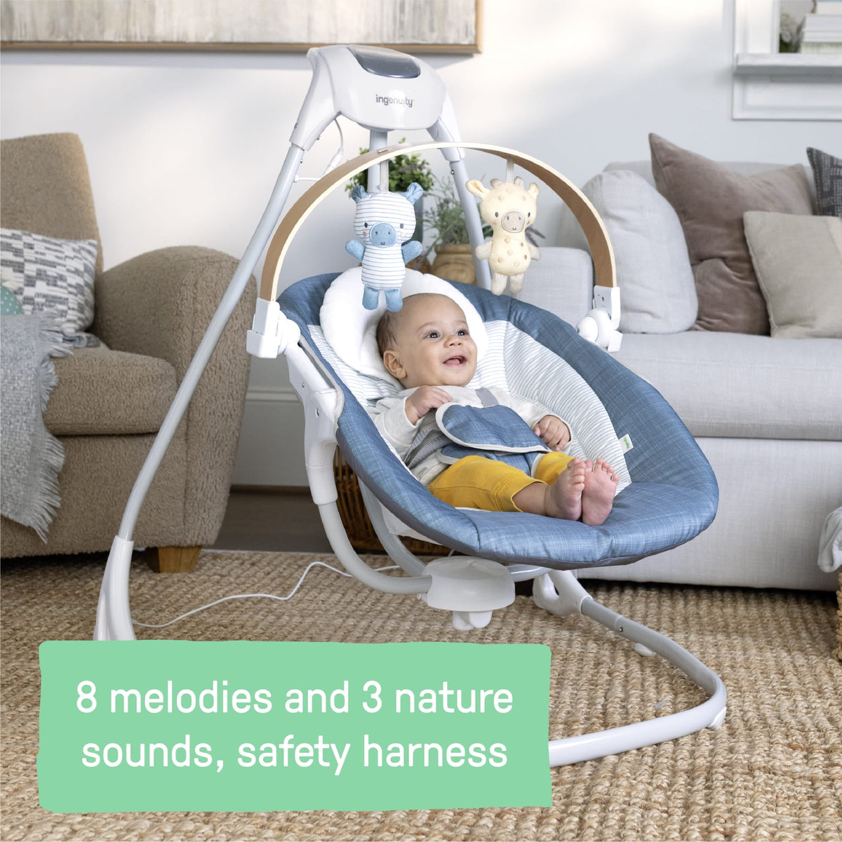 Ingenuity SimpleComfort Compact Soothing Baby Swing for Infants, Blue