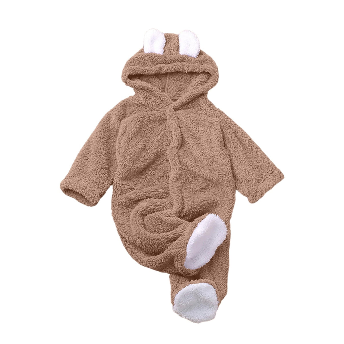vdgthytj Newborn Boys Girls Fuzzy Jumpsuits Long Sleeve Winter Warm Cute Ears Loungewear Sleepwear Footed Rompers(3-6 Month,Khaki)