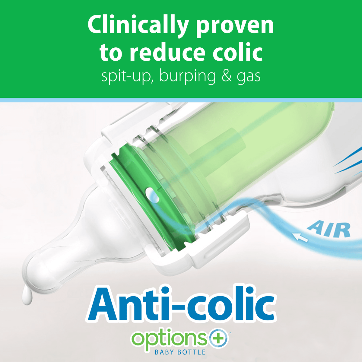Dr. Brown's Anti-Colic Options+ Narrow Glass Baby Bottle, 8 oz/250 mL, with Level 1 Slow Flow Nipple, BPA Free, 0m+, 2 Pack