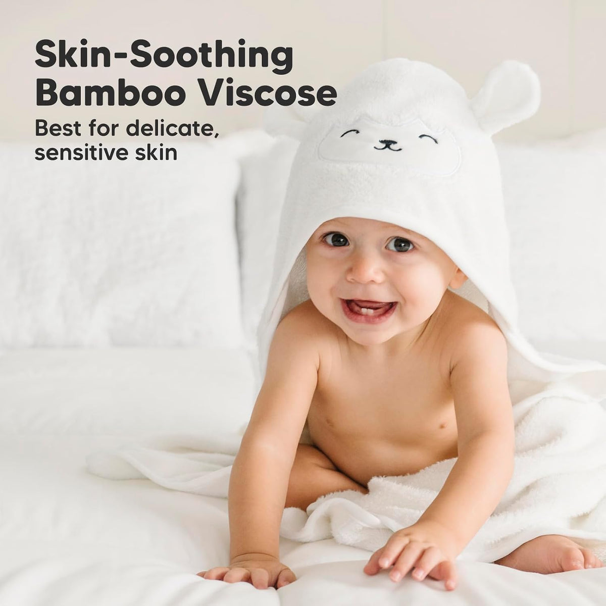 KeaBabies Hooded Baby Towel for Newborn, Baby Bath Towels (Lamb, 30x30)