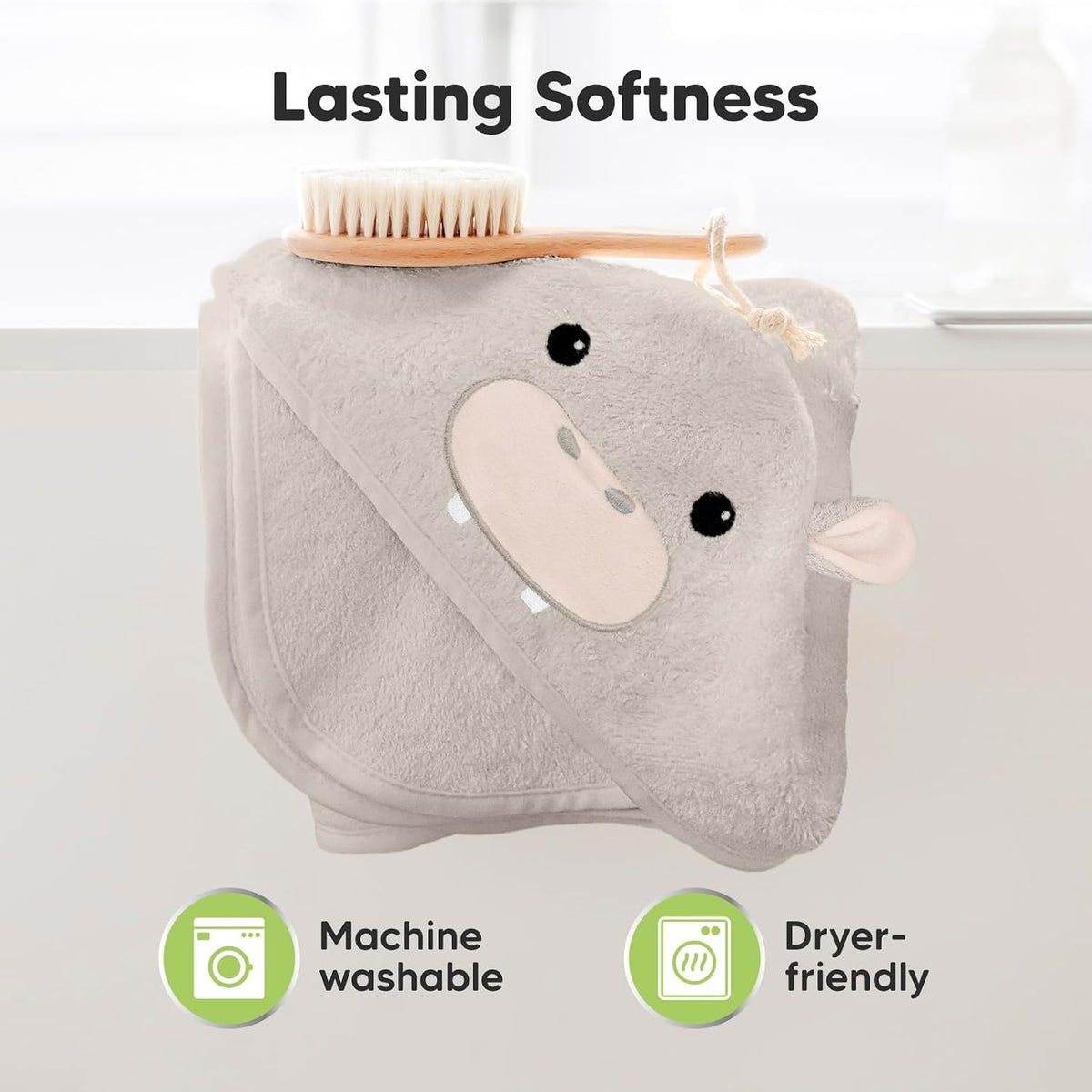 KeaBabies Hooded Baby Towel for Newborn, Baby Bath Towels (Hippo, 35x35)