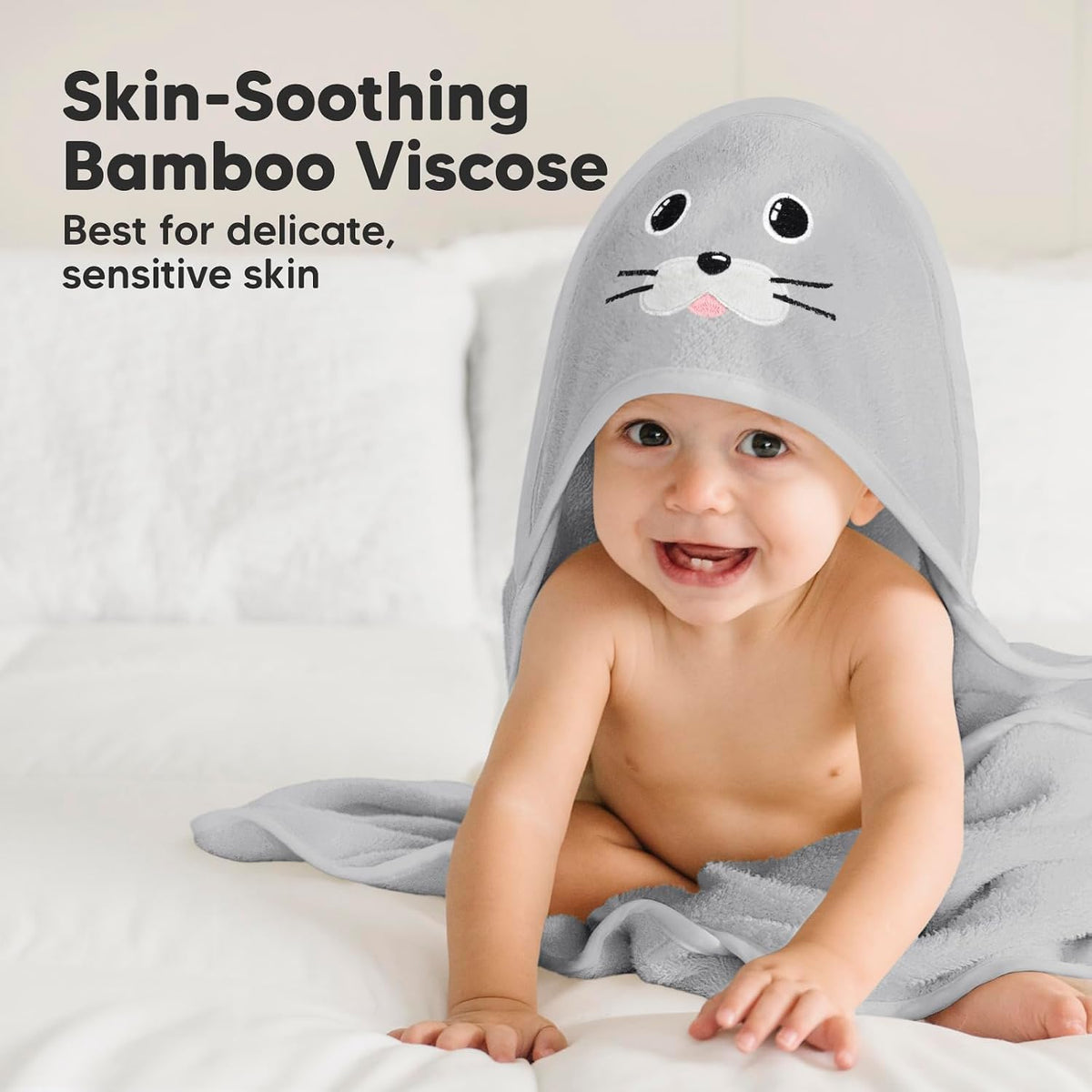KeaBabies Hooded Baby Towel for Newborn, Baby Bath Towels (Seal, 35x35)
