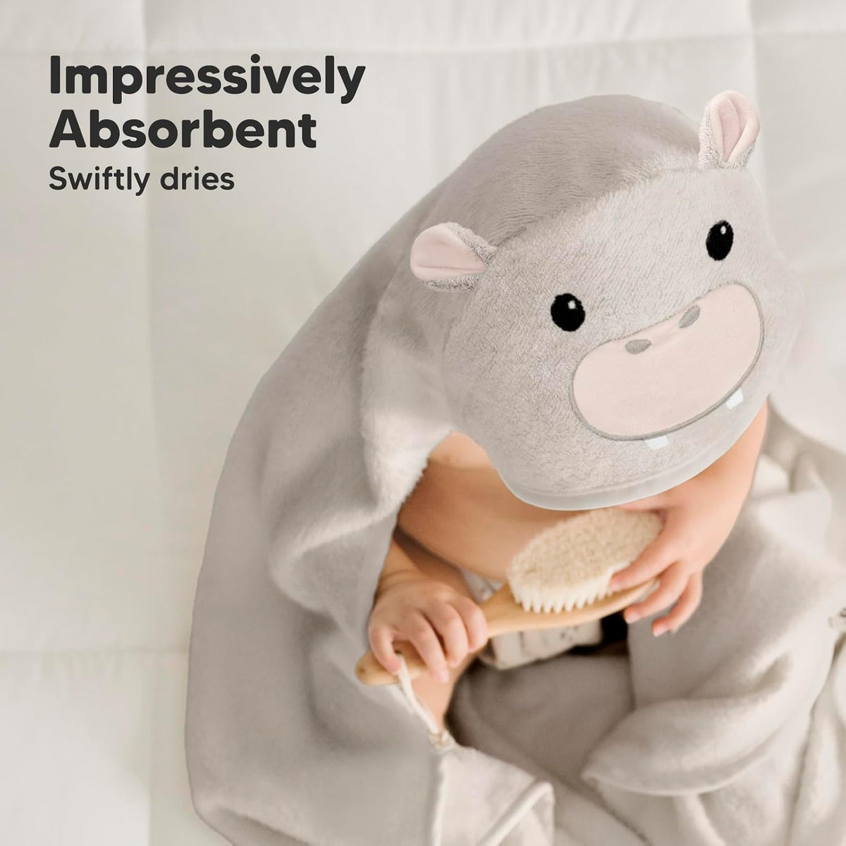 KeaBabies Hooded Baby Towel for Newborn, Baby Bath Towels (Hippo, 35x35)