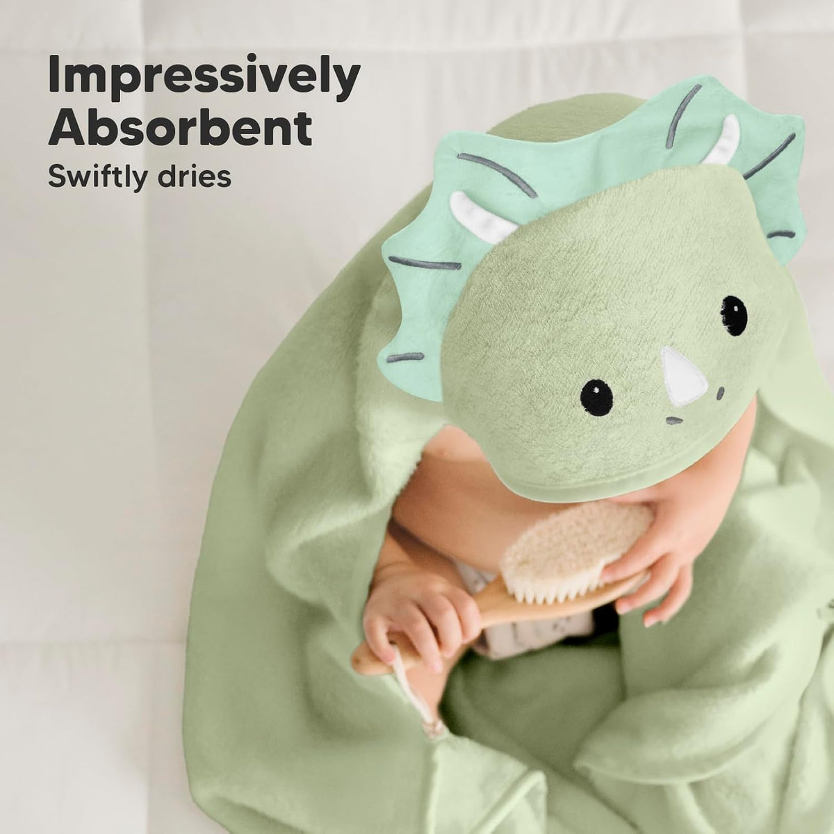 KeaBabies Hooded Baby Towel for Newborn, Baby Towels (Triceratops, 35x35)