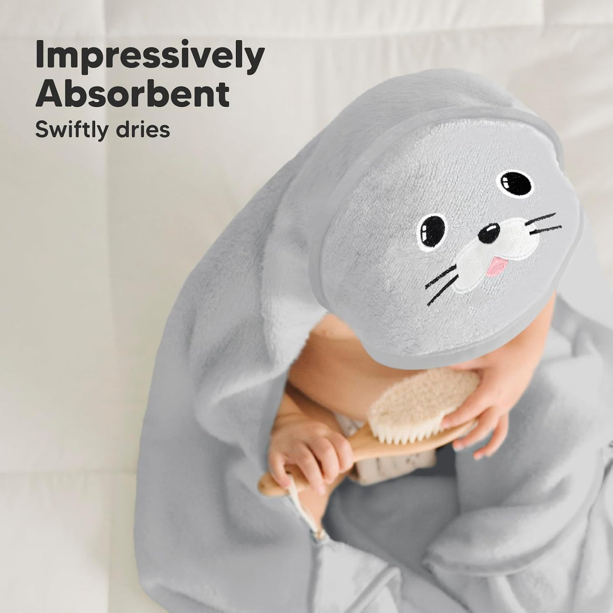 KeaBabies Hooded Baby Towel for Newborn, Baby Bath Towels (Seal, 35x35)