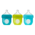 Boon Nursh Reusable Silicone Pouch Baby Bottle, Air-Free Feeding, Blue Multi Pack 4 Oz 3 Pk