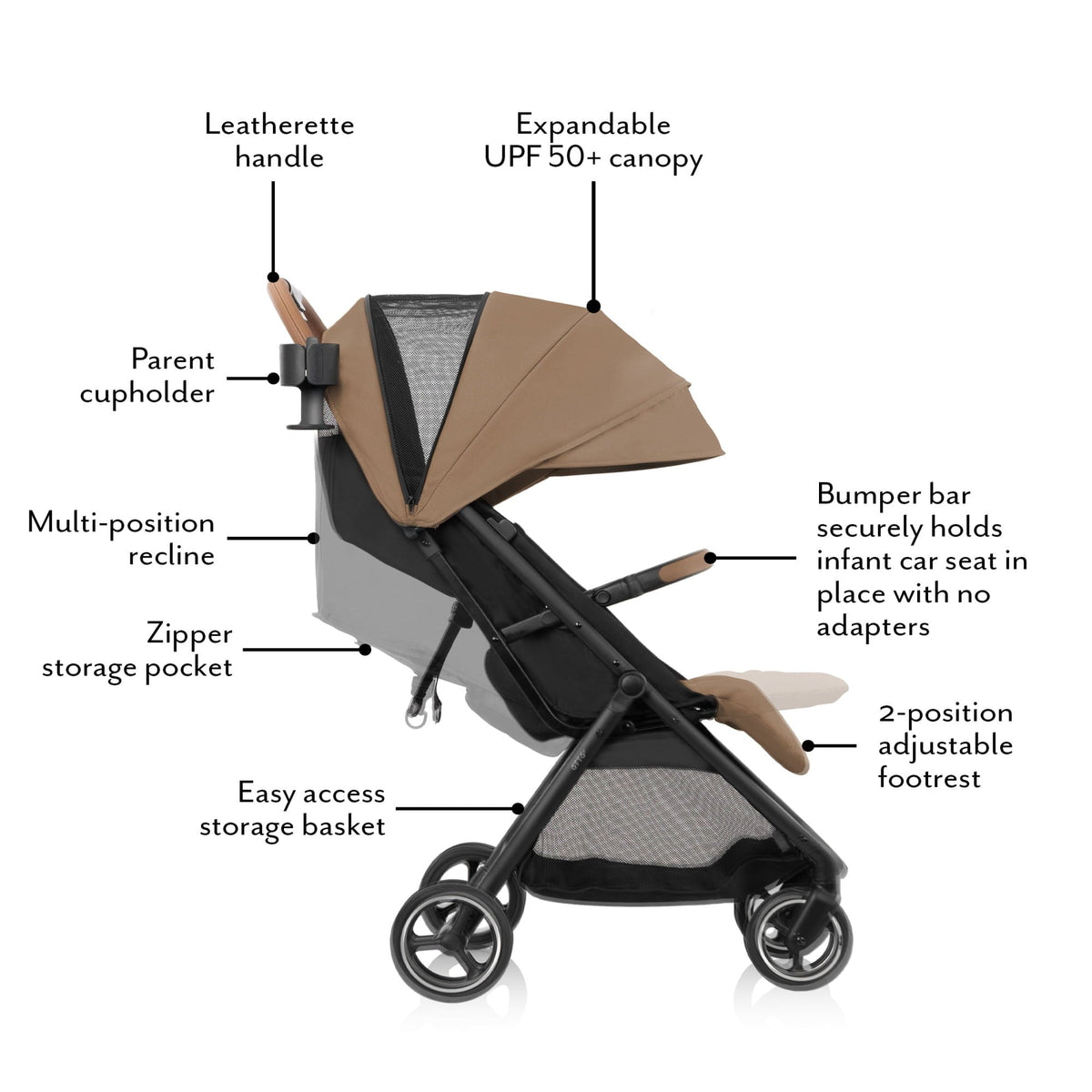 Evenflo Otto+ Travel System with LiteMax Infant Car Seat, Carmel Tan