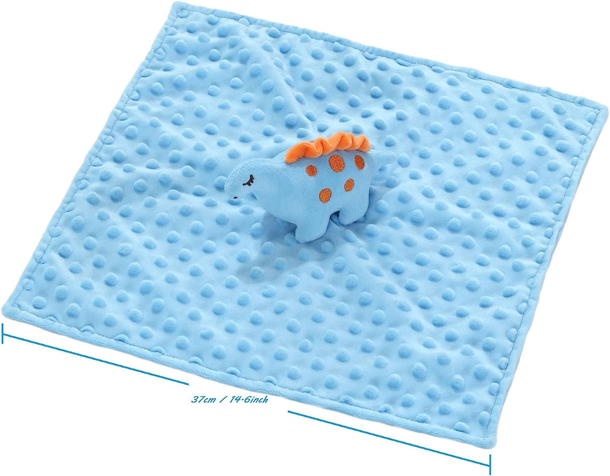 CREVENT Cozy Plush Baby Security Blankets Gift Set,Blue Dinosaur,2 Pack