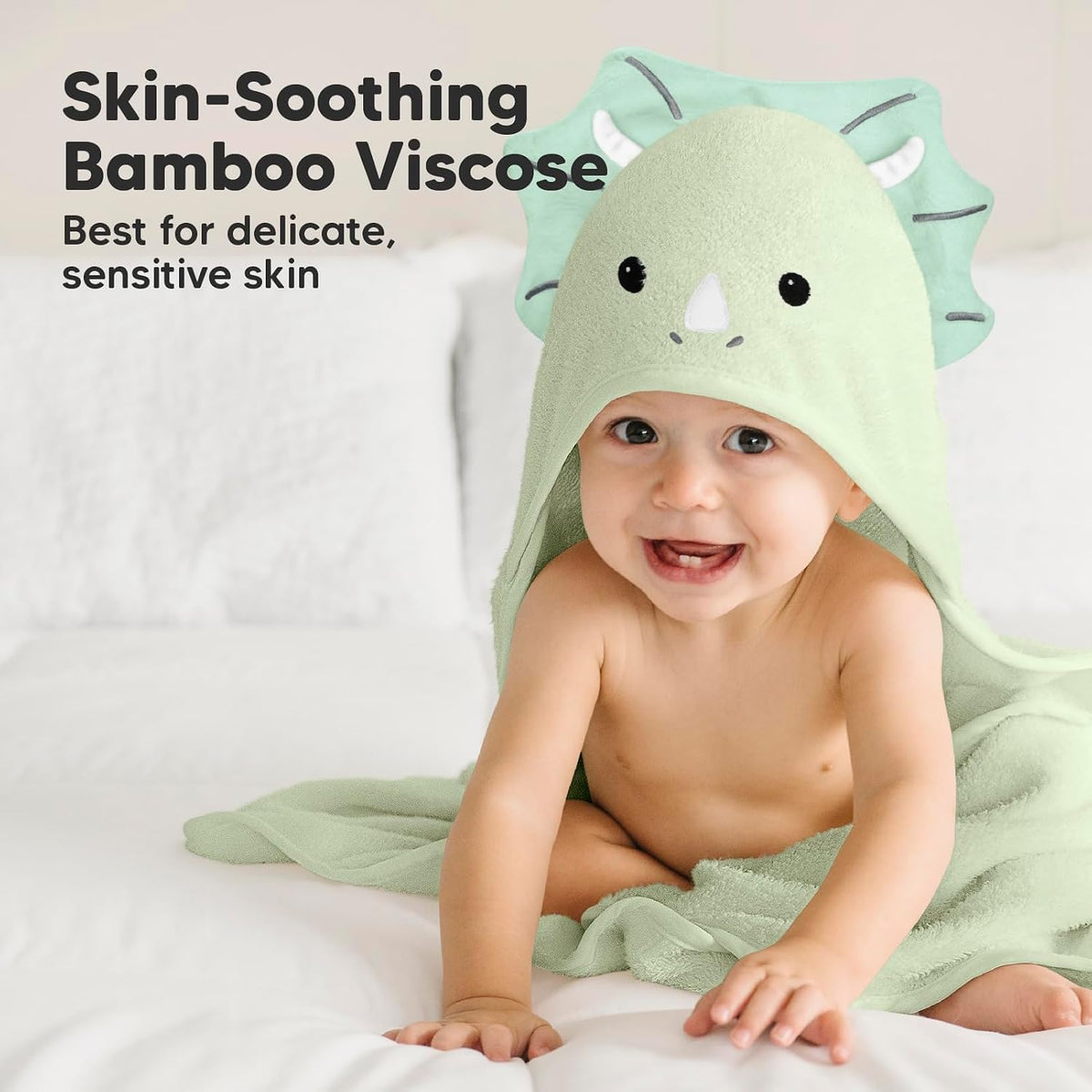 KeaBabies Hooded Baby Towel for Newborn, Baby Towels (Triceratops, 35x35)