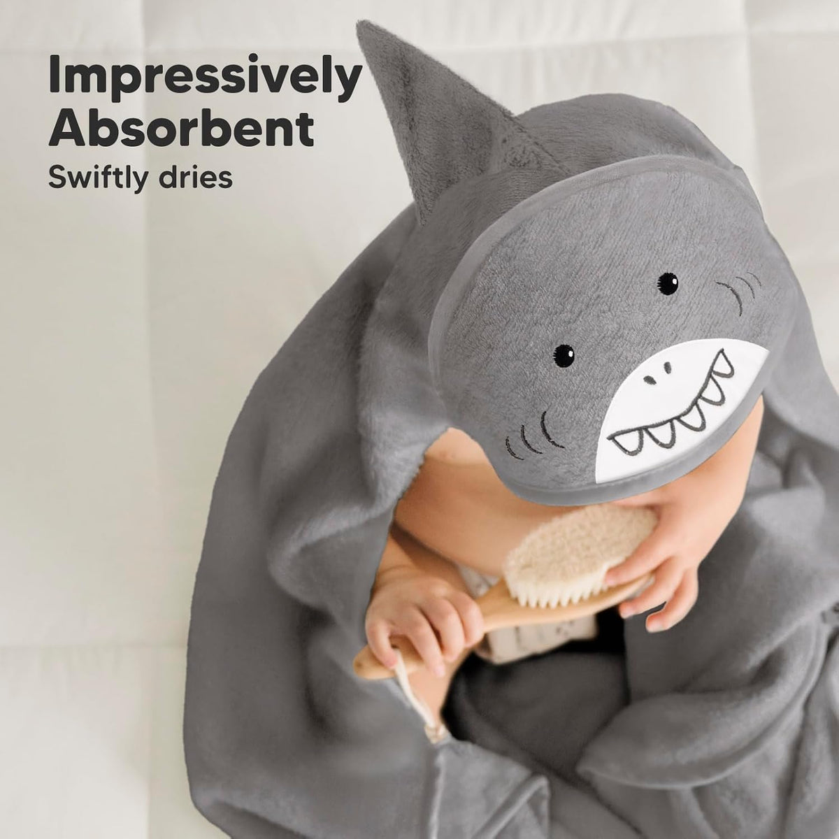 KeaBabies Hooded Baby Towel for Newborn, Baby Bath Towels (Shark, 35x35)
