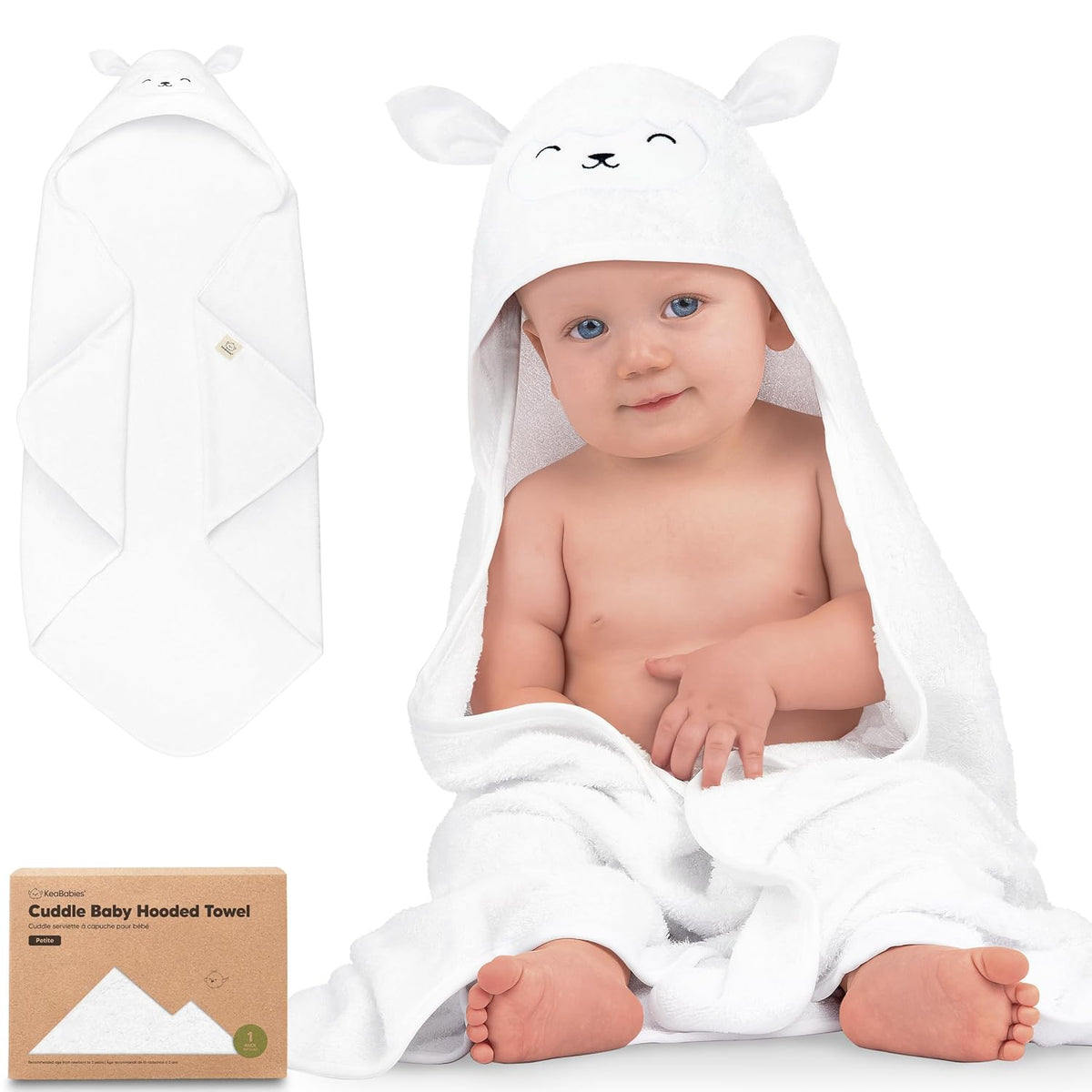 KeaBabies Hooded Baby Towel for Newborn, Baby Bath Towels (Lamb, 30x30)