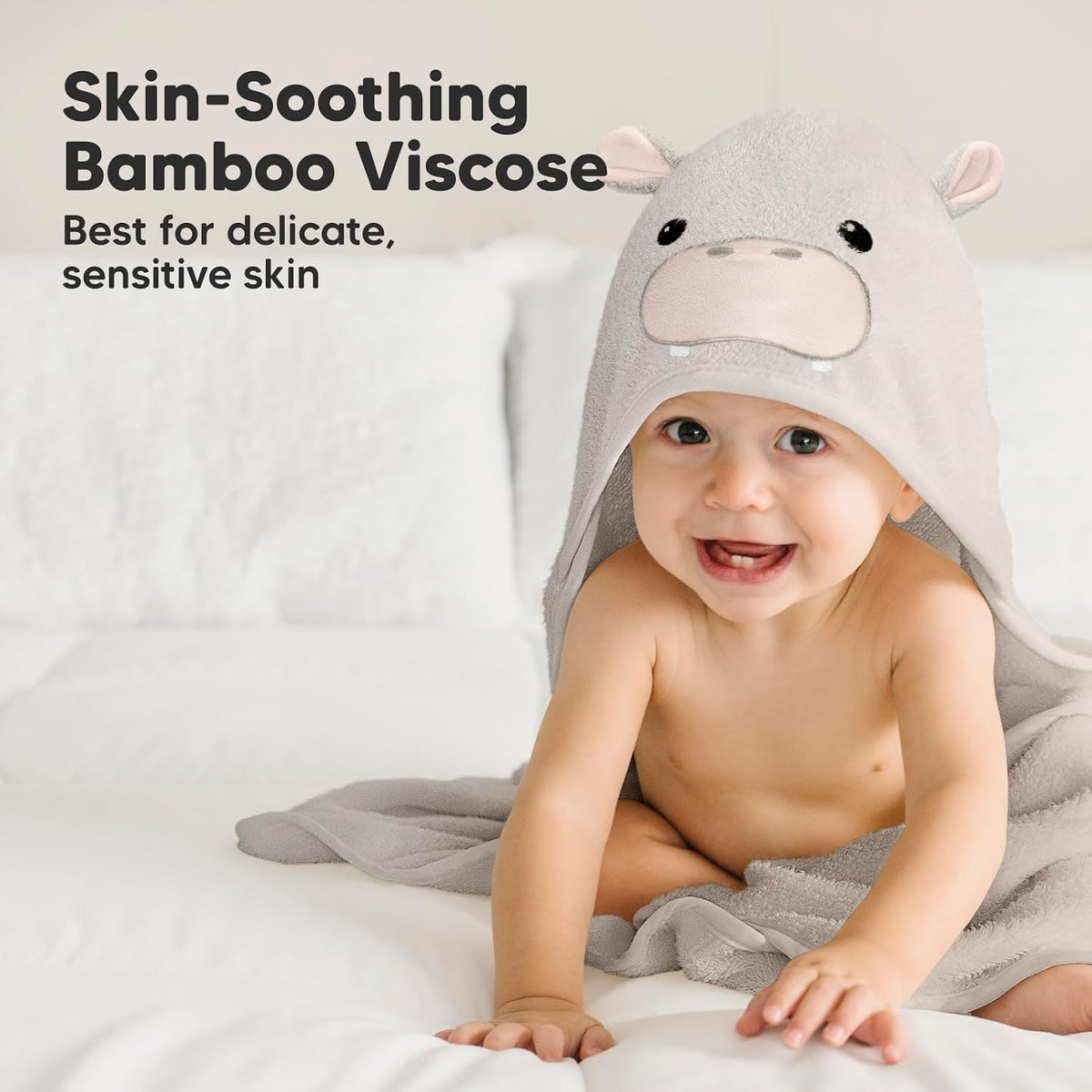 KeaBabies Hooded Baby Towel for Newborn, Baby Bath Towels (Hippo, 35x35)