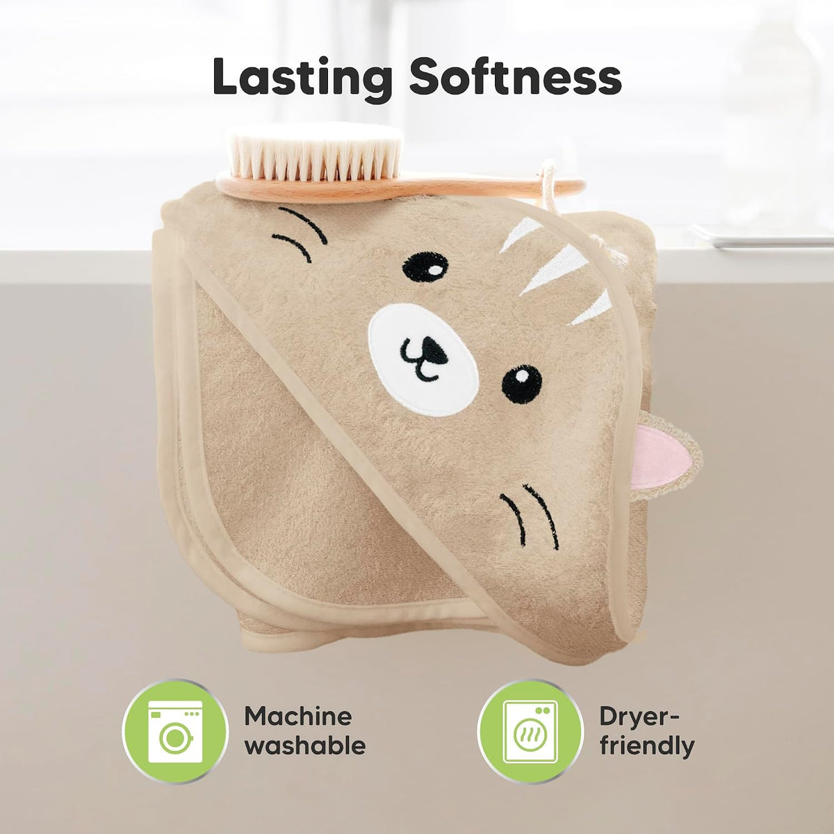KeaBabies Hooded Baby Towel for Newborn, Baby Bath Towels (Cat, 30x30)