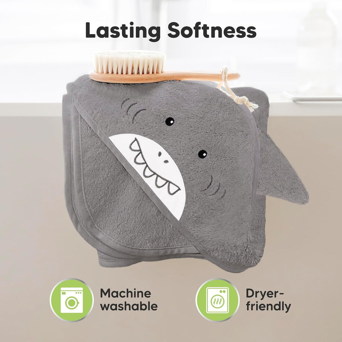 KeaBabies Hooded Baby Towel for Newborn, Baby Bath Towels (Shark, 35x35)