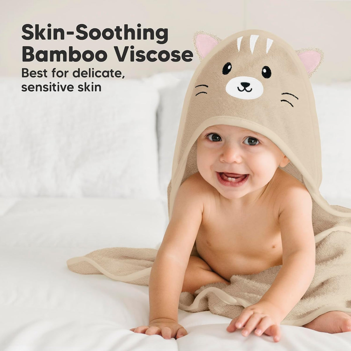 KeaBabies Hooded Baby Towel for Newborn, Baby Bath Towels (Cat, 30x30)
