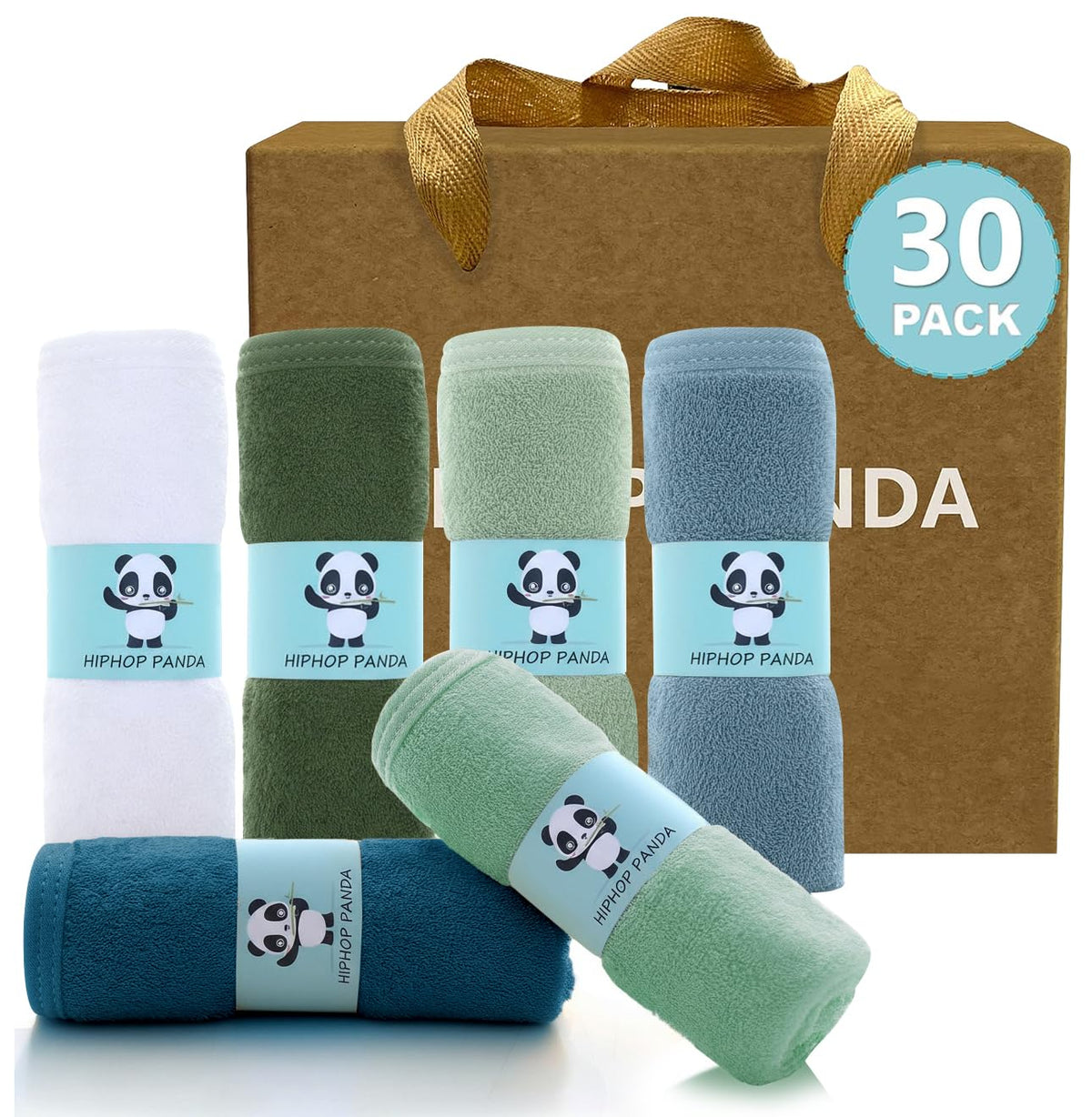 HIPHOP PANDA Soft Baby Washcloths, 2-Layer, 30 Pack Newborn Gift Set
