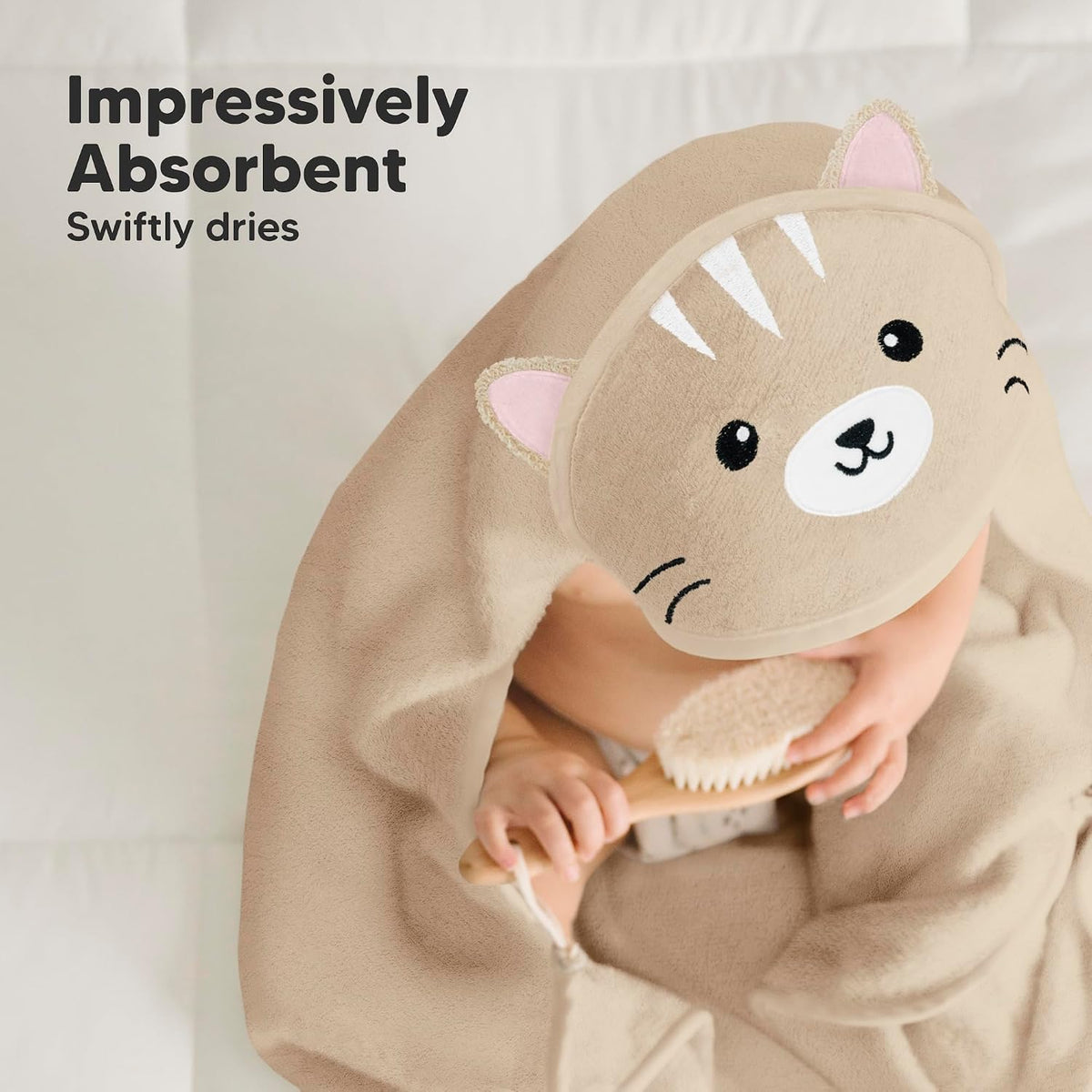 KeaBabies Hooded Baby Towel for Newborn, Baby Bath Towels (Cat, 30x30)