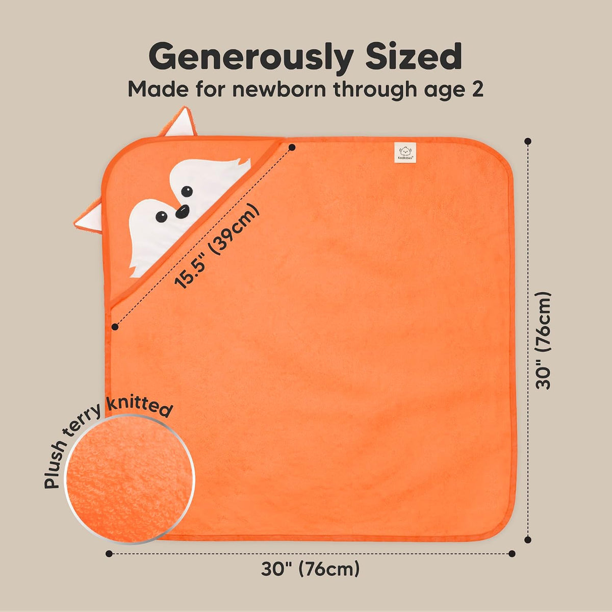 KeaBabies Hooded Baby Towel for Newborn, Baby Bath Towels (Fox, 30x30)