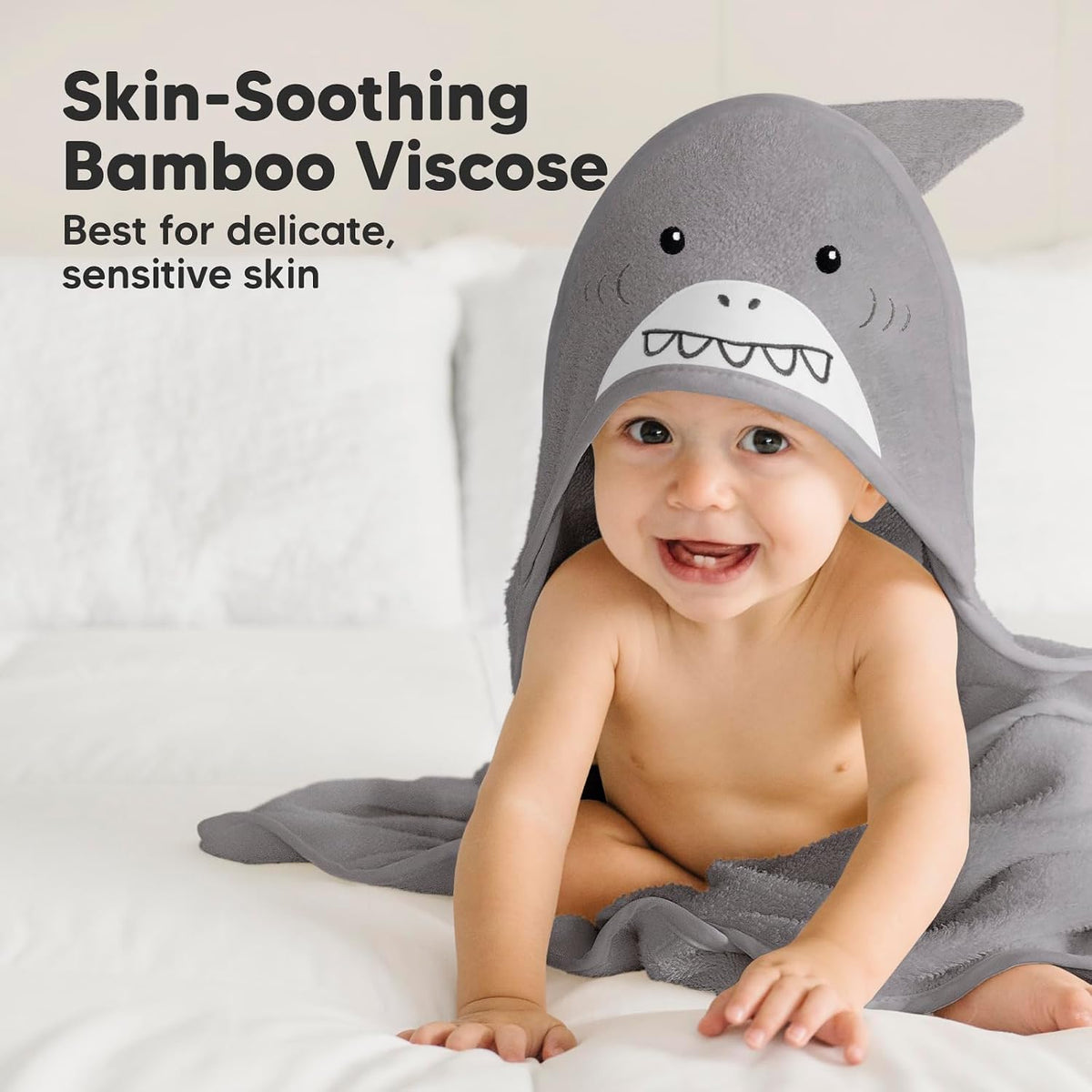 KeaBabies Hooded Baby Towel for Newborn, Baby Bath Towels (Shark, 35x35)